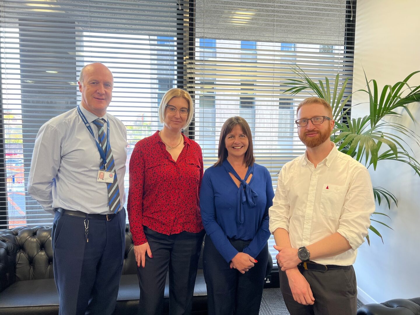 Andy Pratt MBE with Alex Gornall Claire Powell and Luke Godfrey from Lancashire Victim Services