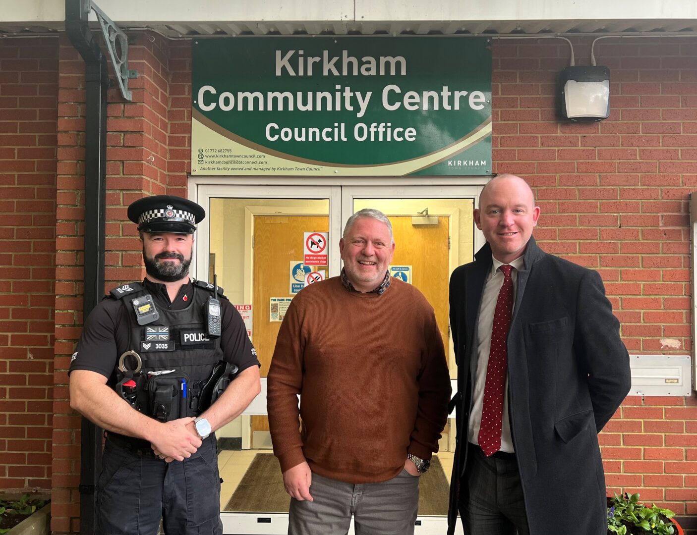 Neighbourhood Policing Team Sergeant, Cllr Christopher Hopkinson and Commissioner Andrew Snowden