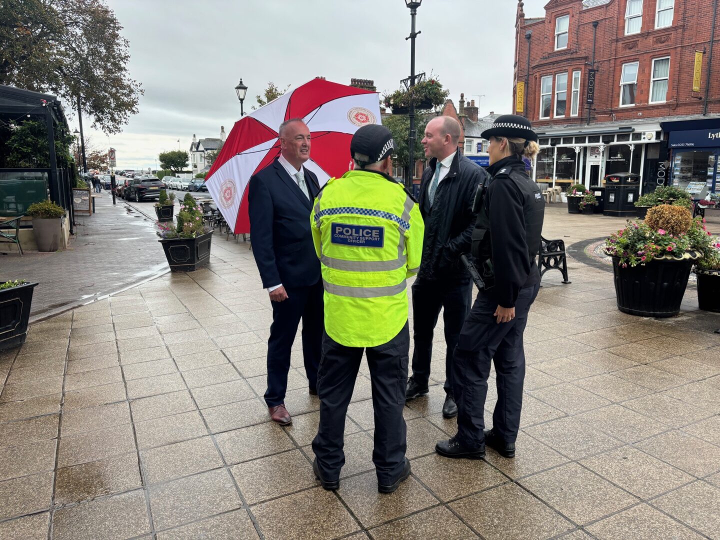Commissioner Grunshaw with MP for Fylde Andrew Snowden and local officers